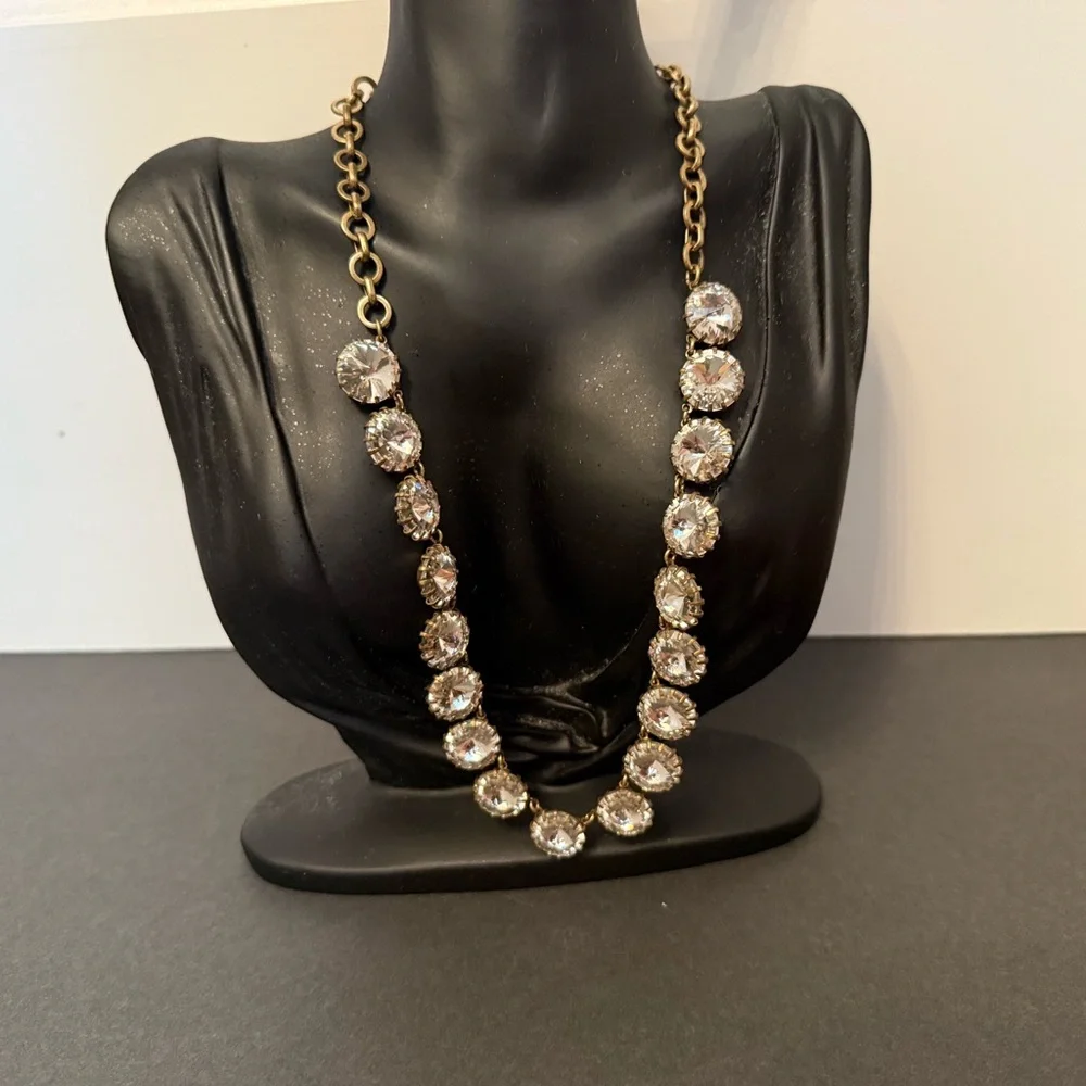 J. CREW NECKLACE BRÛLÉE MARTHA RIVOLI RHINESTONE ROUNDS ANTIQUE GOLD TONE CHAIN